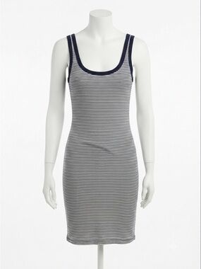 Zara Fitted Navy Blue & White Striped Sleeveless Jersey Tank Dress Size Medium